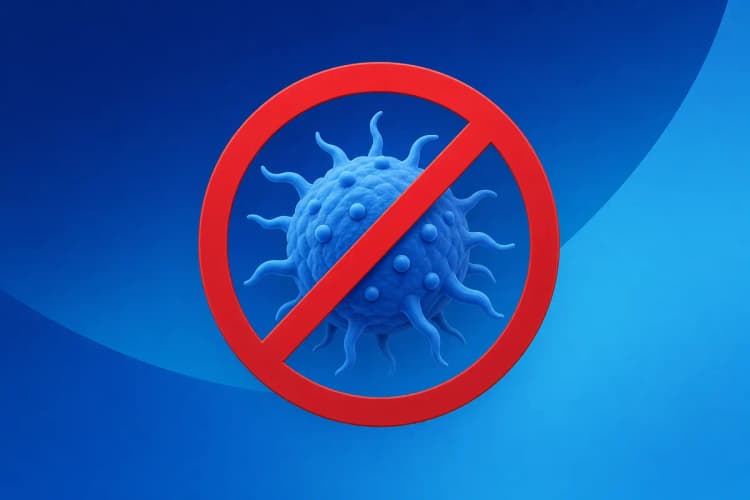 Símbolo de 'não' sobreposto a um ícone de célula cancerígena.