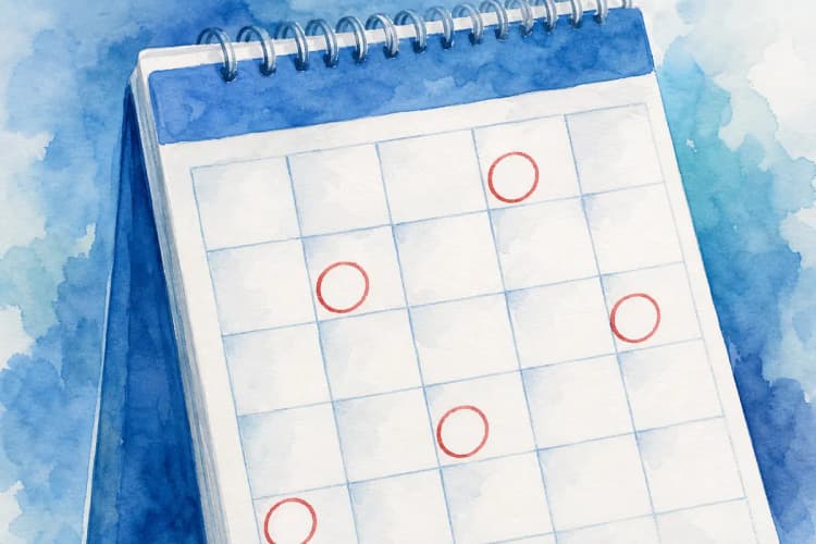 Um calendário com marcações em algumas datas, simbolizando a frequência de consultas médicas.