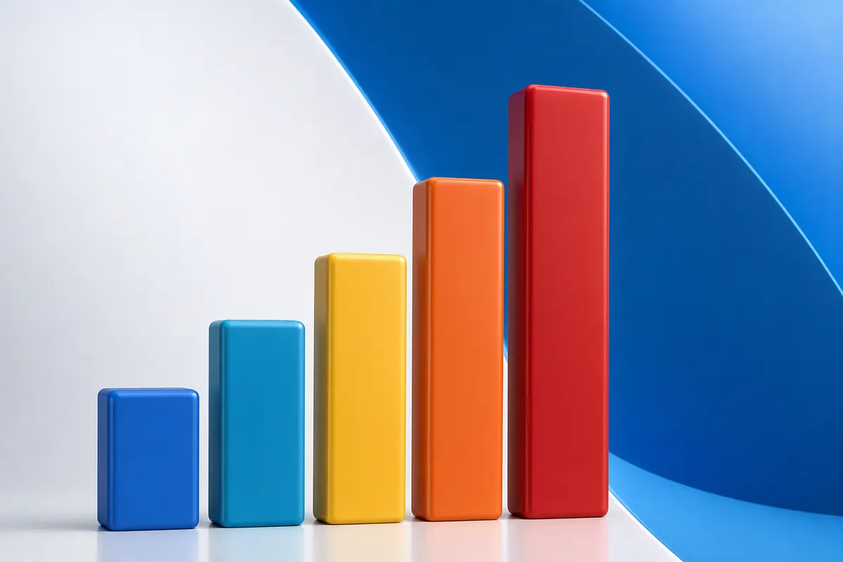 Gráfico de barras simples mostrando níveis de estresse em diferentes cores, com uma barra mais alta representando estresse elevado.